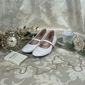 Hingswink White Mary Jane Shoes Women Low Heels Strap Dress Shoes Pumps Women 8